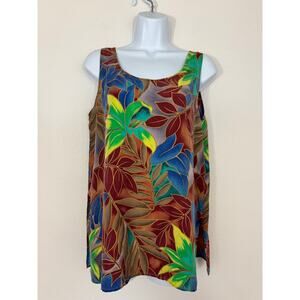 Express 100% Silk Tropical Leaf Tank Blouse | Medium